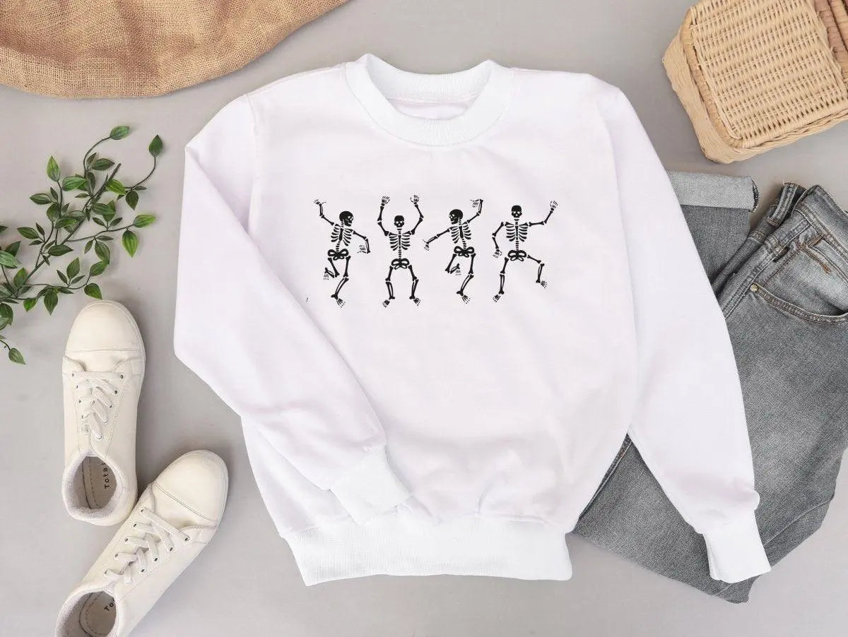 Skeleton Jumper, Dancing Skeleton Sweater, Ladies Gothic Jumper, Women's Skeleton Jumper, Halloween White Sweater, Gothic Sweater, Girls - Amy Lucy