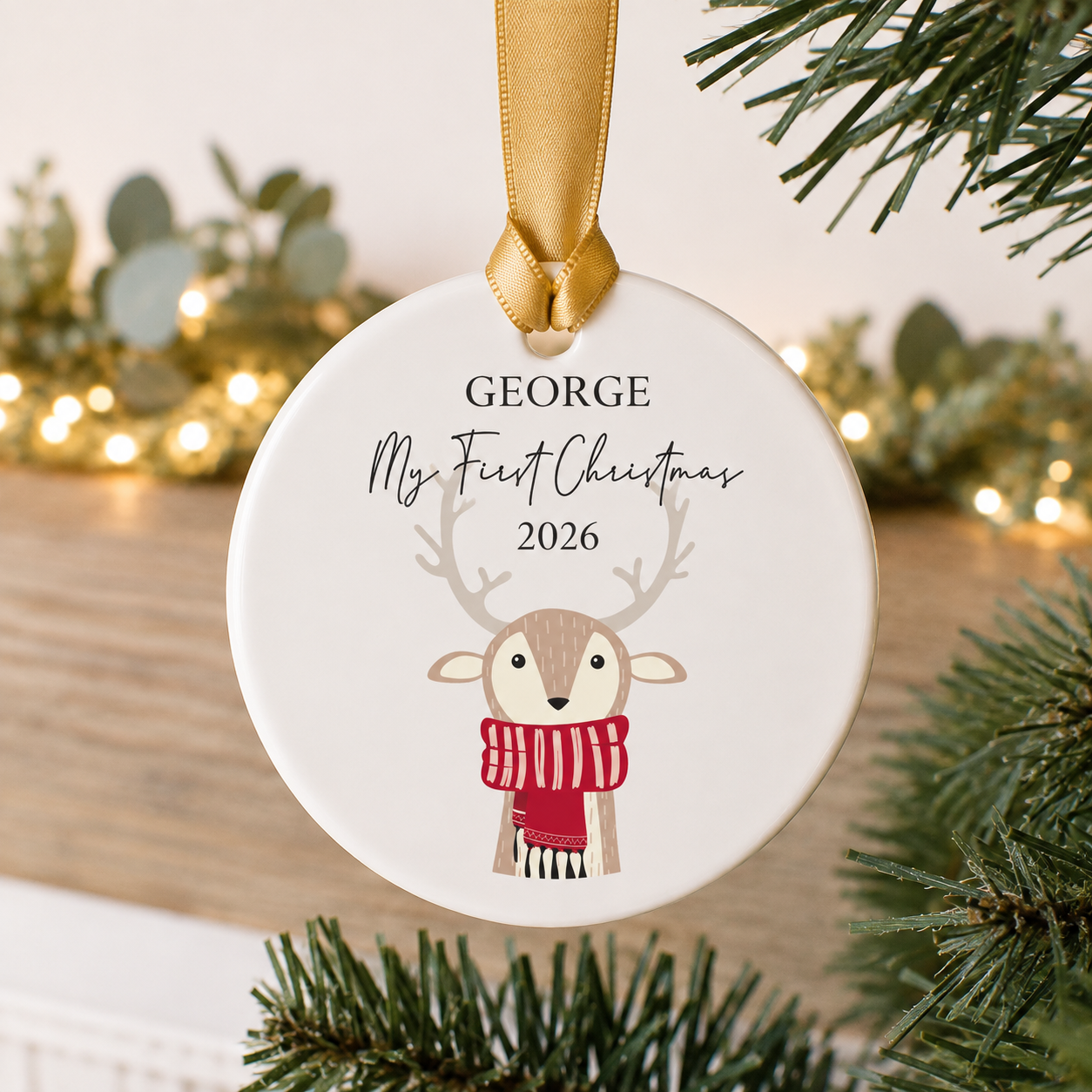 Personalised Baby 1st Christmas Bauble, Baby Christmas Ornament, My First Christmas, Reindeer Bauble, New Baby Christmas Gift, Baby 1st Xmas