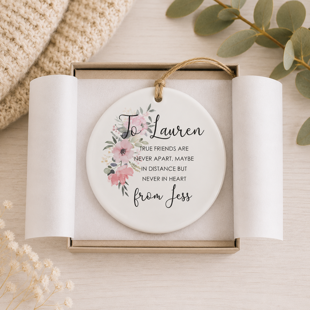 Personalised Friendship Ornament, Best Friend Gift, Lockdown Friend Gift, Ceramic Hanging Ornament, Galentine's Gift, Friend Valentines