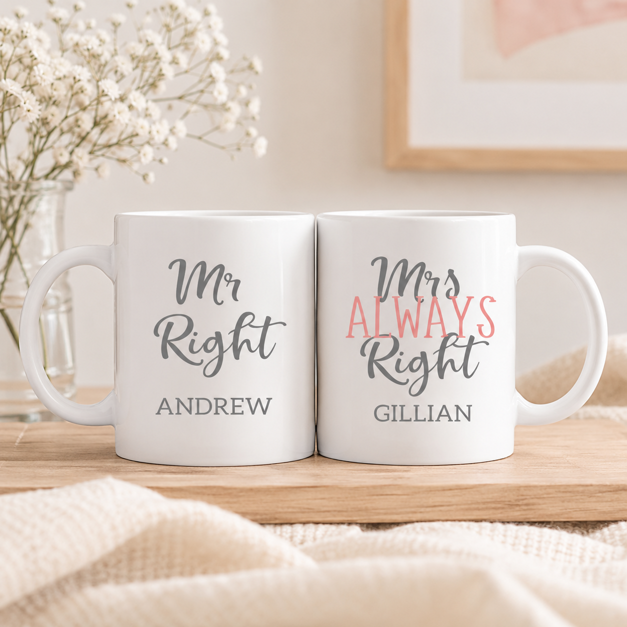 Personalised Couple Mug Set, Valentines Mug Set, Valentine's Gift Set, Matching Mr and Mrs Mugs, Anniversary Gift, Humor Gift, Newlywed Mugs