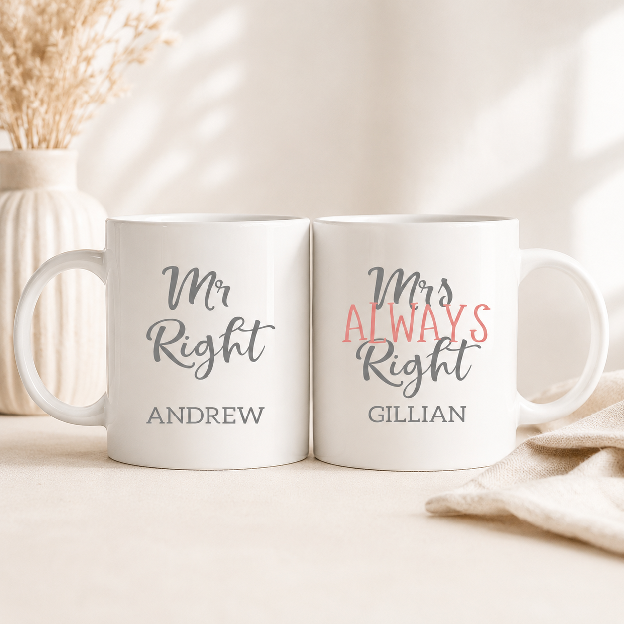 Personalised Couple Mug Set, Valentines Mug Set, Valentine's Gift Set, Matching Mr and Mrs Mugs, Anniversary Gift, Humor Gift, Newlywed Mugs