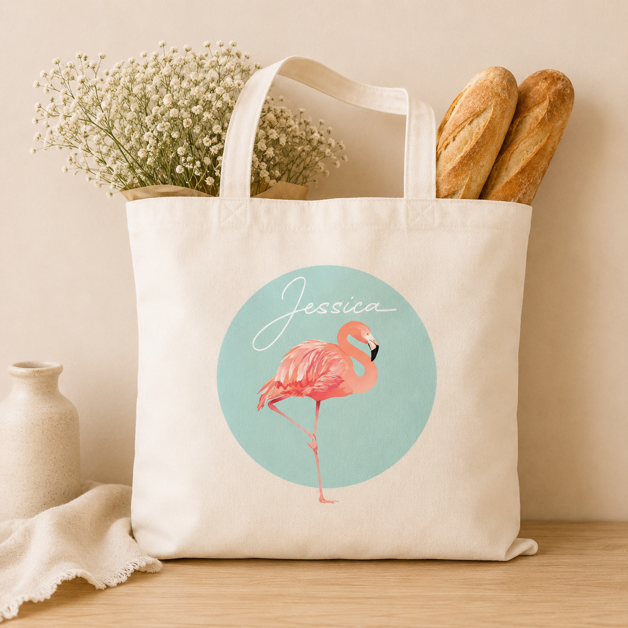 Personalised Tote Bag, Flamingo Gift For Her, Name Canvas Tote Bag, Flamingo Style Tote Bag, Flamingo Tote Bag, Pattern Tote Bag, Girls