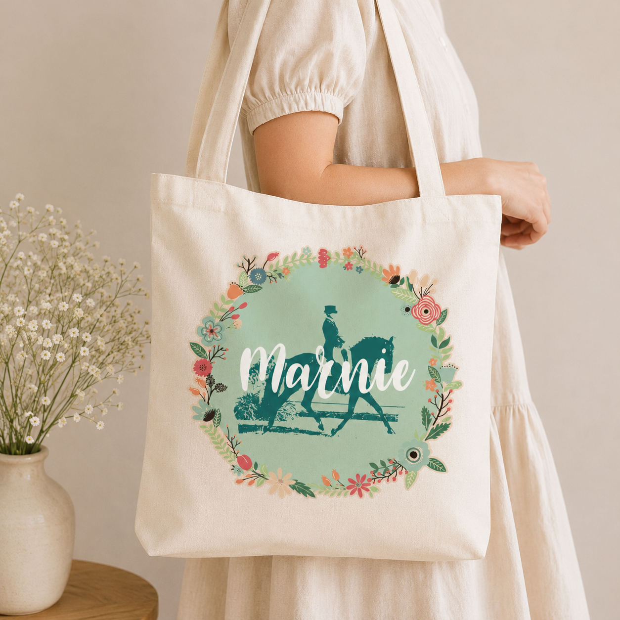 Personalised Tote Bag, Horse Gift For Her, Name Canvas Tote Bag, Horse Style Tote Bag, Horse Tote Bag, Pattern Tote Bag, Girls Tote Bag,