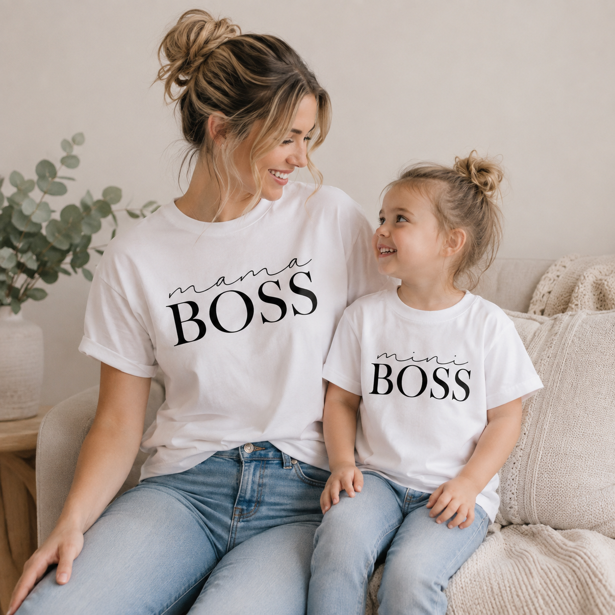 Mama Boss Mini Boss T-Shirts, Matching Boss Mum Daughter T-Shirt, Mini Me Matching Tops, Family Tees, Twinning with Mum, Mum Daughter Gift,