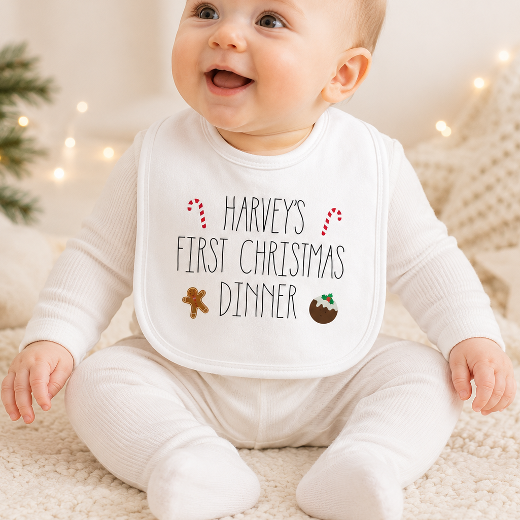 Personalised First Christmas Dinner Bib, Christmas Dinner Bib, Personalised Christmas Bib, First Christmas Gifts, New Baby Christmas Gifts