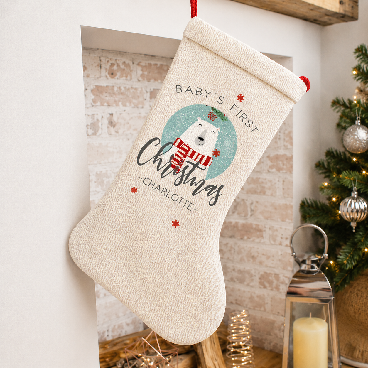 Personalised Baby First Christmas Stocking, 1st Christmas Stocking, Baby First Christmas Stocking, Polar Bear Stocking, Xmas Decoration, 1st