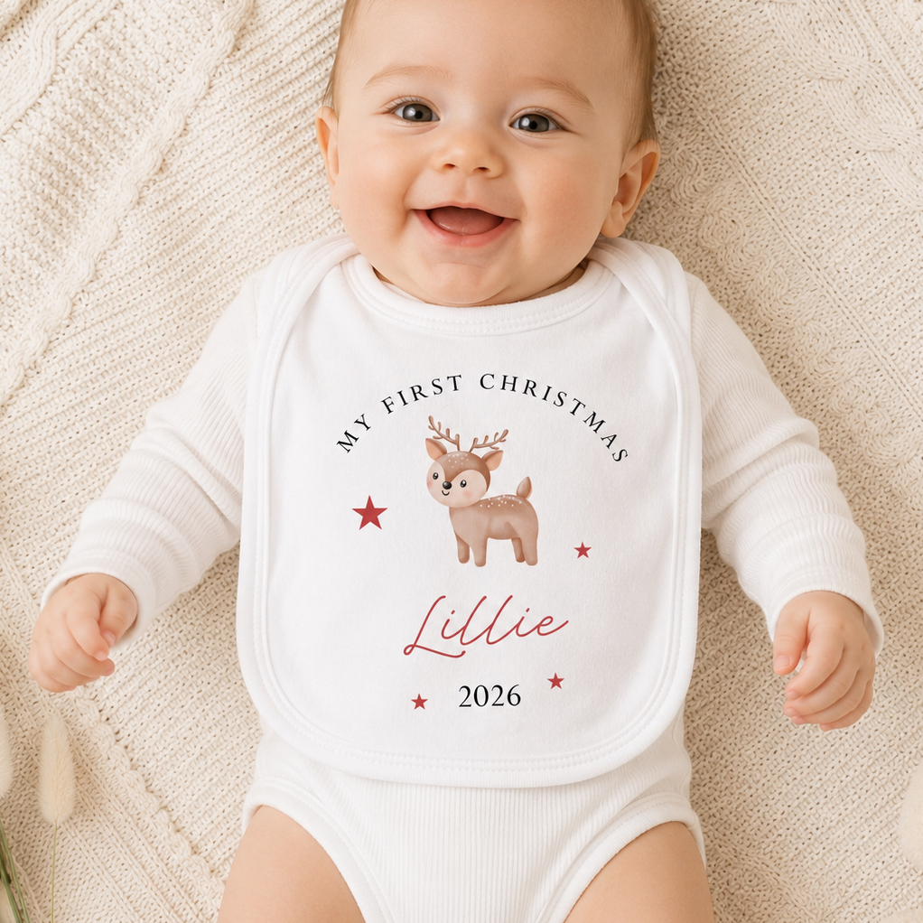 Personalised First Christmas Bib, 1st Christmas Baby Bib, Baby Christmas, Red Baby Bib, Xmas Clothing, 1st Christmas Outfit, Baby Bib