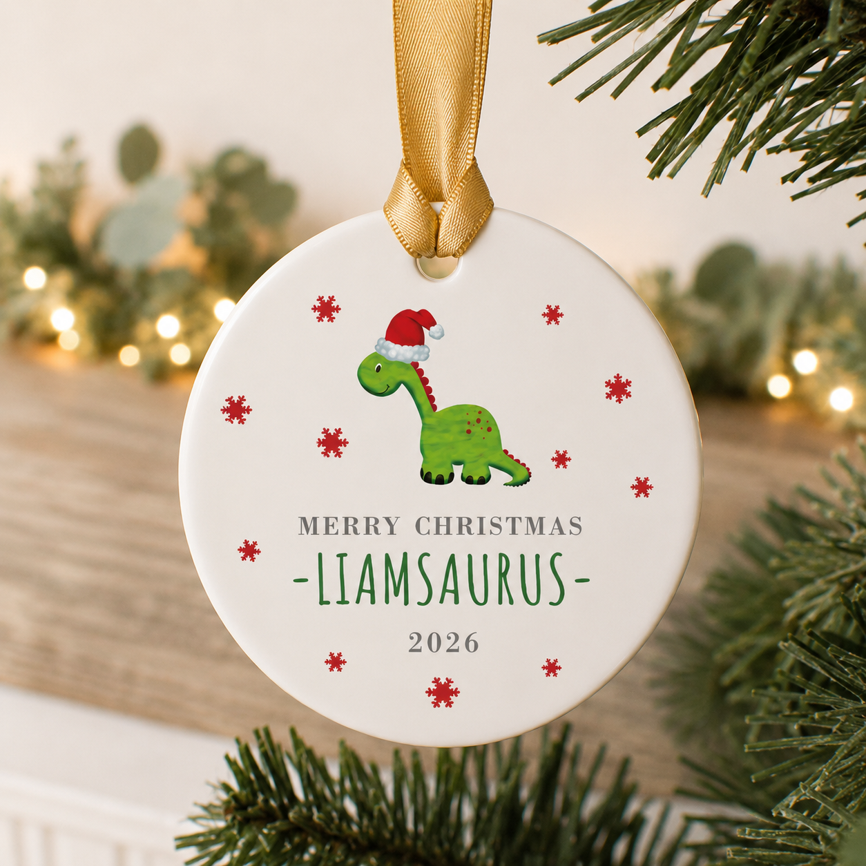 Personalised Dinosaur Christmas Ornament, Christmas Tree Hanging Ornament, Christmas Dinosaur Decoration, Tree Decor, Boys Tree Gift,