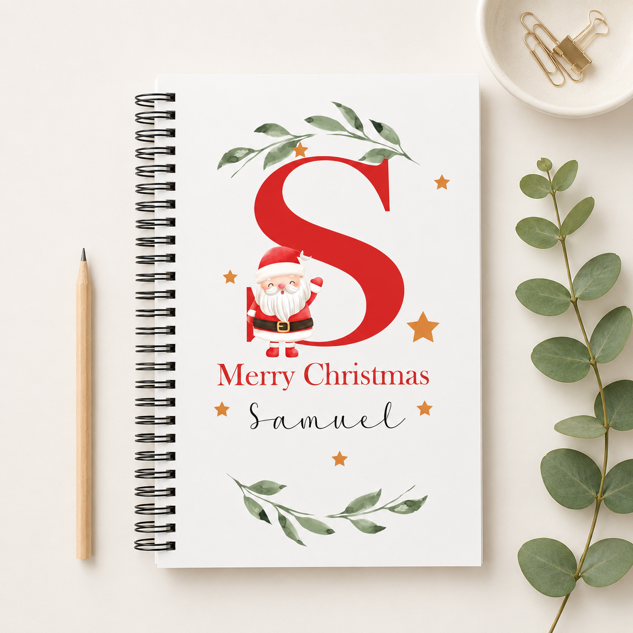Personalised Christmas Initial Notebook for Kids