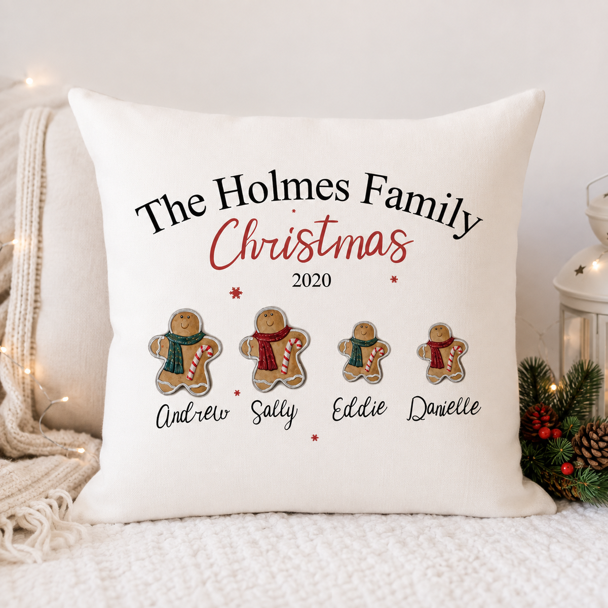 Personalised Christmas Cushion Family Christmas Decoration Christmas Decor Christmas Gingerbread Man Cushion For Home Personalised Christmas