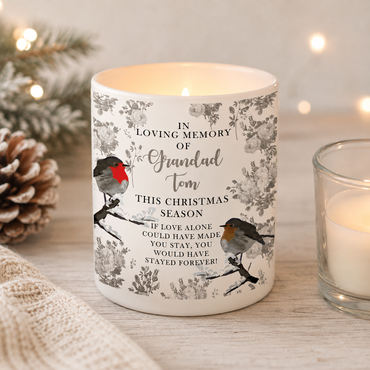 Personalised Christmas Lost Love One Candle Memorial Candle Holder, Christmas Graveside Remembrance Gift Remember Loved One candle Holder