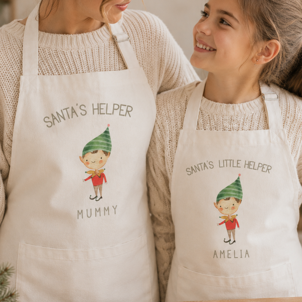 Personalised Christmas Family Apron, Christmas Elf Apron, Christmas Matching Apron, Family Aprons, Christmas Dinner Apron, Father and Son
