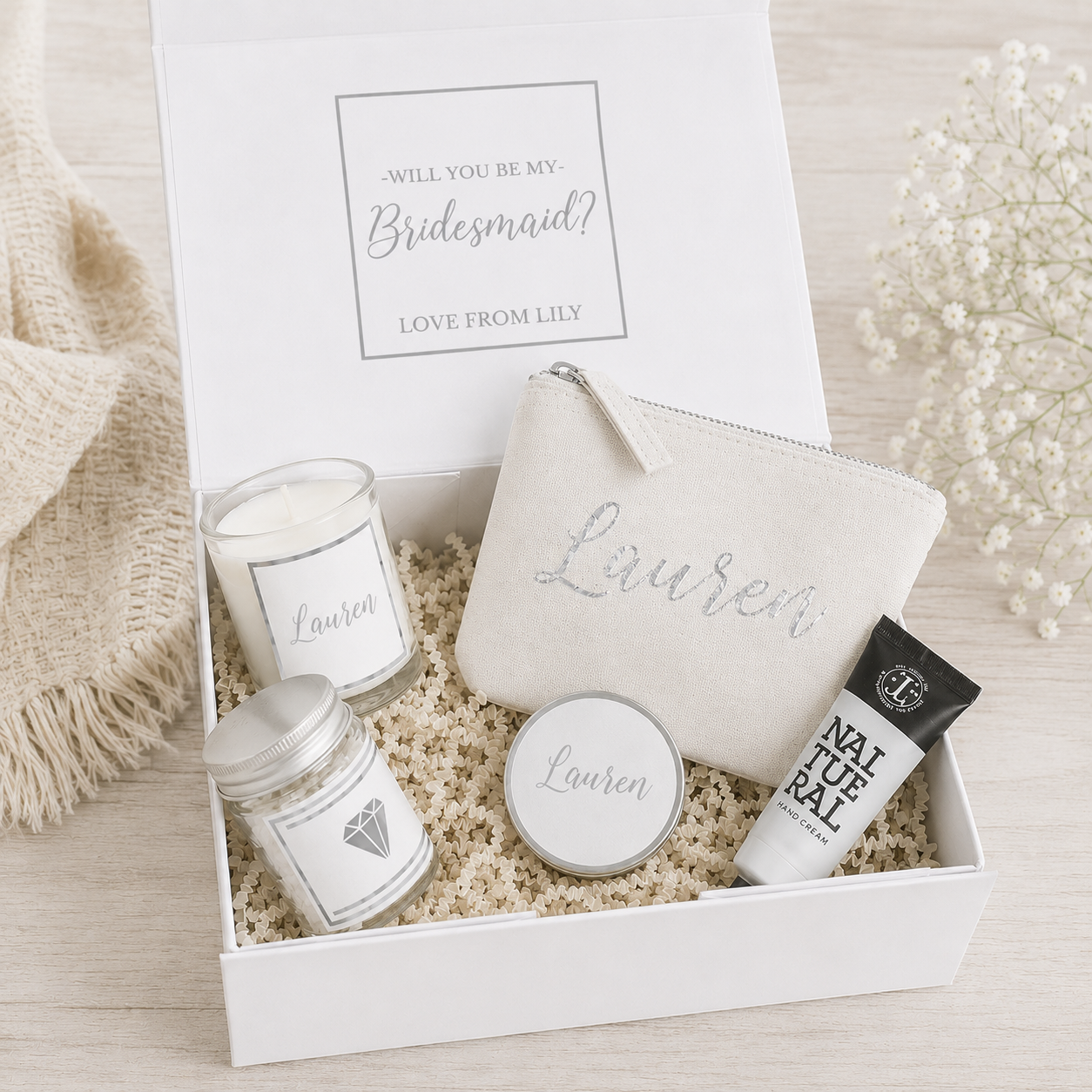 Personalised Silver Bridesmaid Proposal Gift Box, Luxury Filled Thank You Bridesmaid Box, Bridesmaid Gift Set, Wedding Thank You Gifts