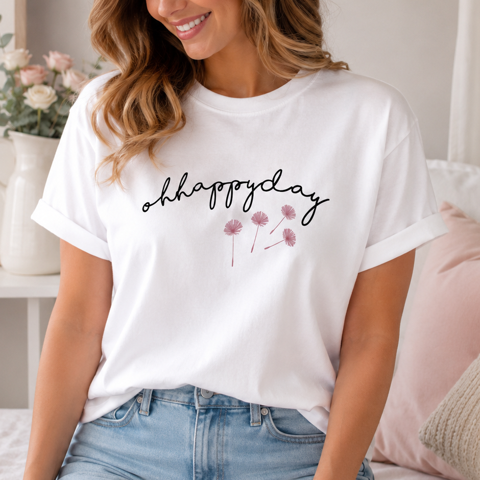 Happy Day T-shirt, Casual T-shirt, White Slogan Girls Tops, Women's Slogan Top, Teenager Tops, Fashion Tops, Teen, Happy Top, Positive Top