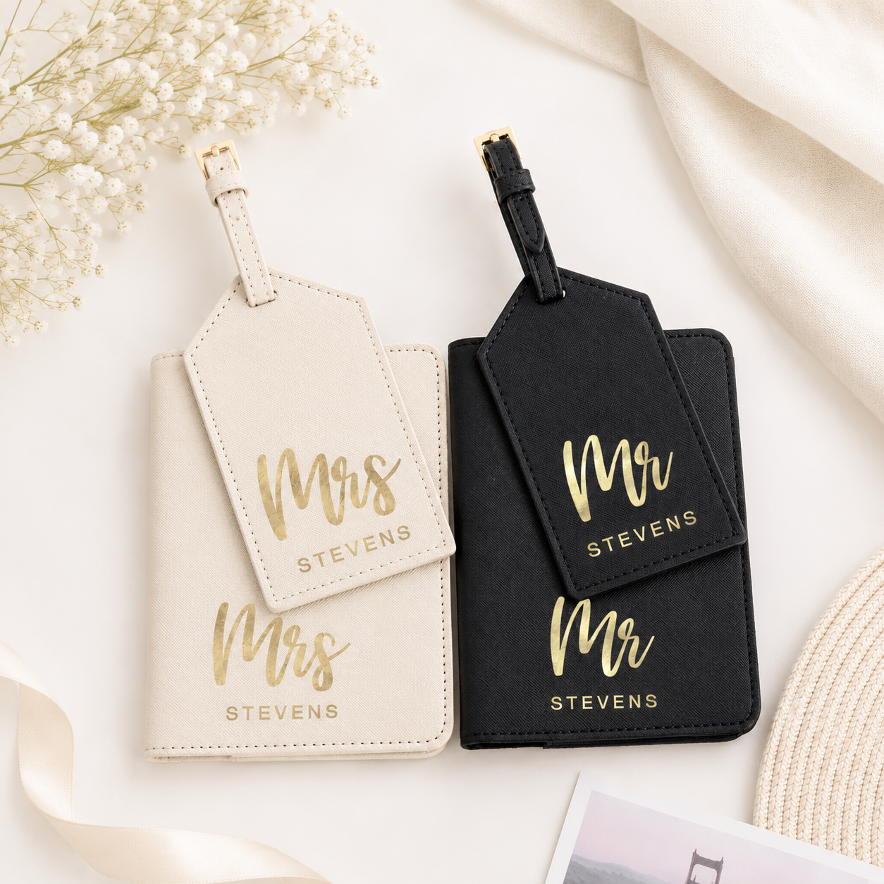 Personalised Mr Ms Passport Holder Luggage Set, Bride Groom Passport Holder Set, Honeymoon Passport, Bride Honeymoon Gift, Bride to Be Gift