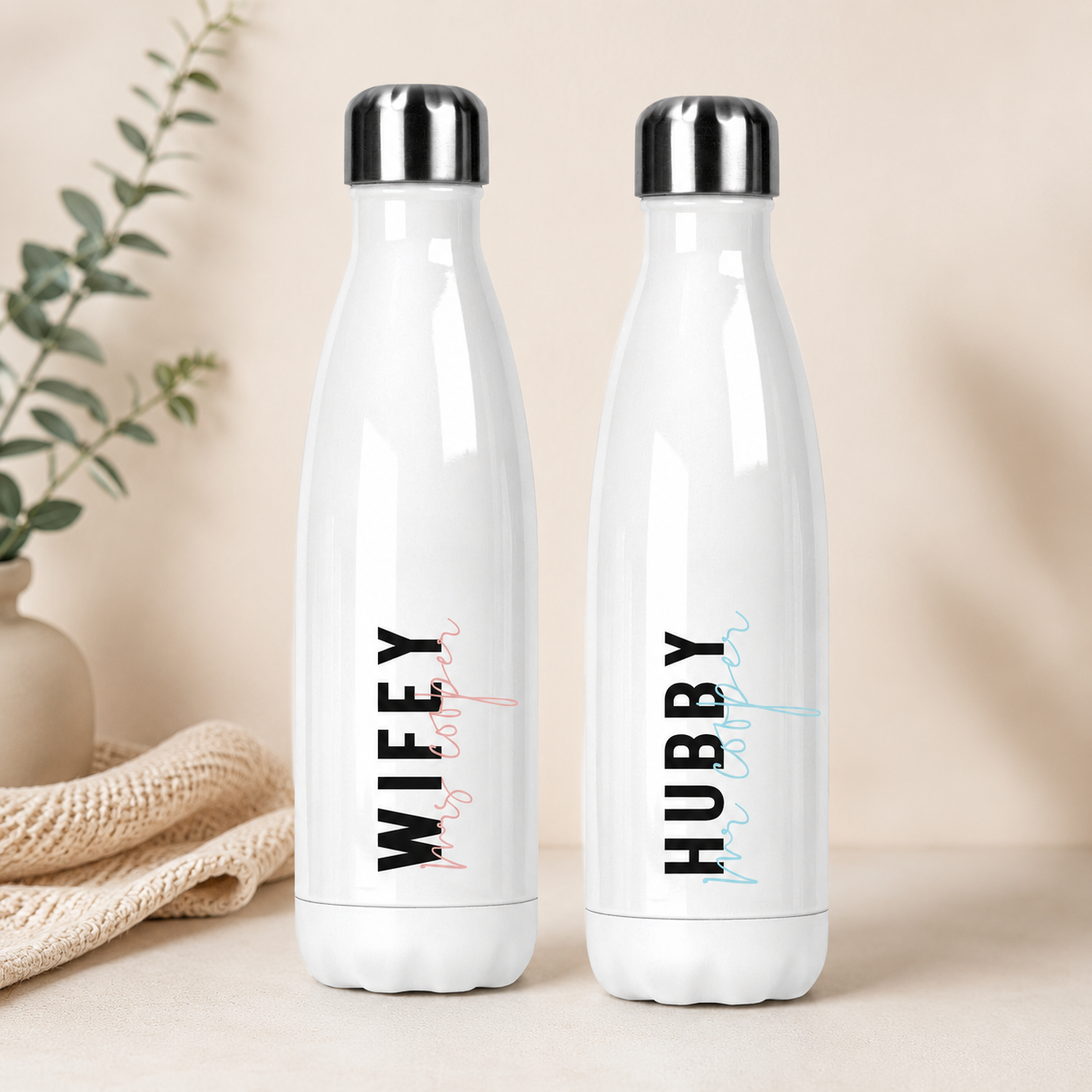 Personalised Wifey Bottle, Wife Drinks Bottle, Hubby Drinks Bottle, Wifey Hubby Drinks Bottle, Couple Metal Bottles, Gym Gift, Couple Gift,