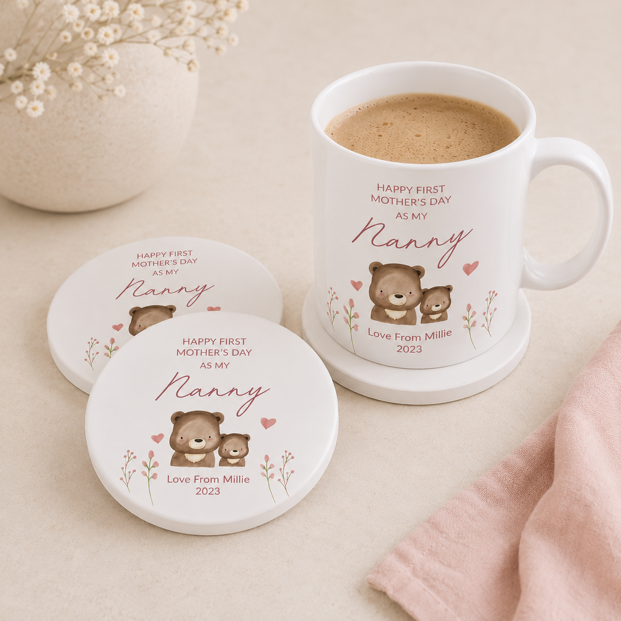 Personalised First Mother's Day as Nanny Gift, Nanny Mother's Day Mug Set, New Nanny Gift, Nanny Appreciation Gift, Mother's Day