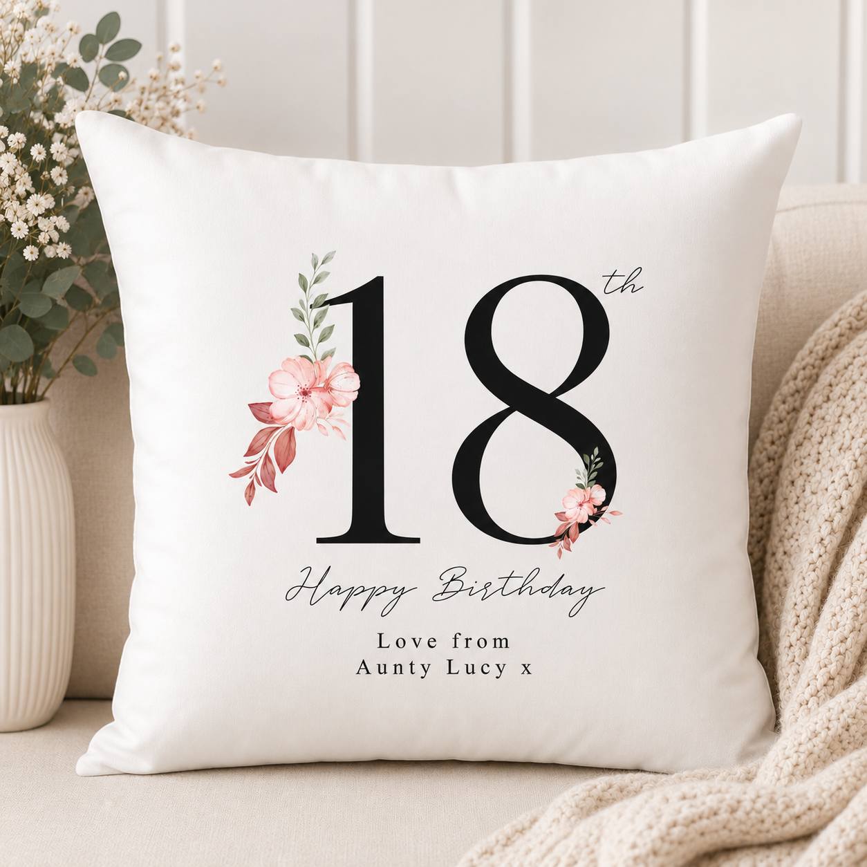 Personalised Birthday Cushion, Birthday Age Cushion, Party Decor, Milestone Birthday Cushion, Milestone Birthday Gift, Age Gift, 18th Gift