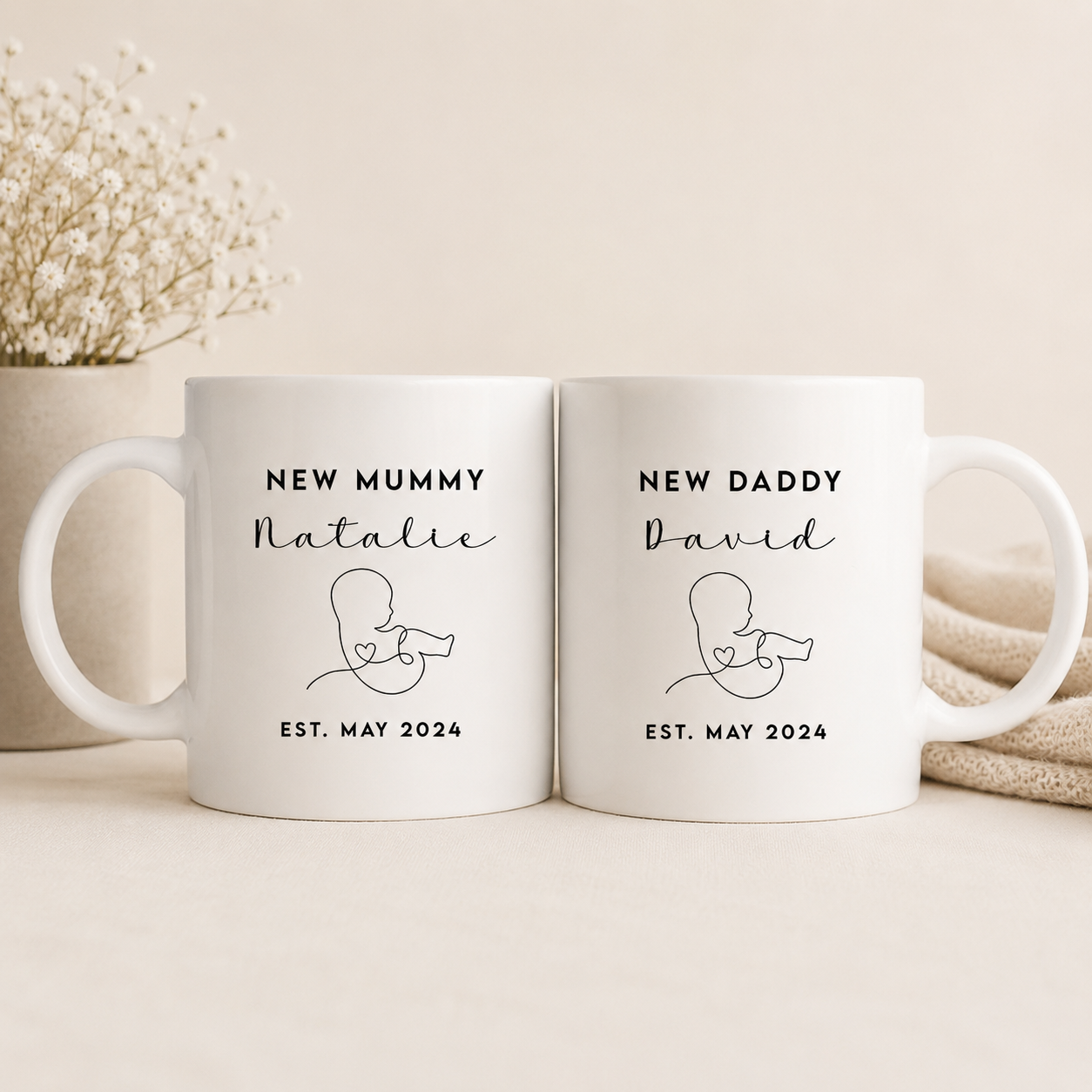 Personalised New Parents Mug, New Parent Gift, New Mummy Gift, New Daddy Gift, New Baby Gift Set, New Baby Announcement Gift, Custom Mugs
