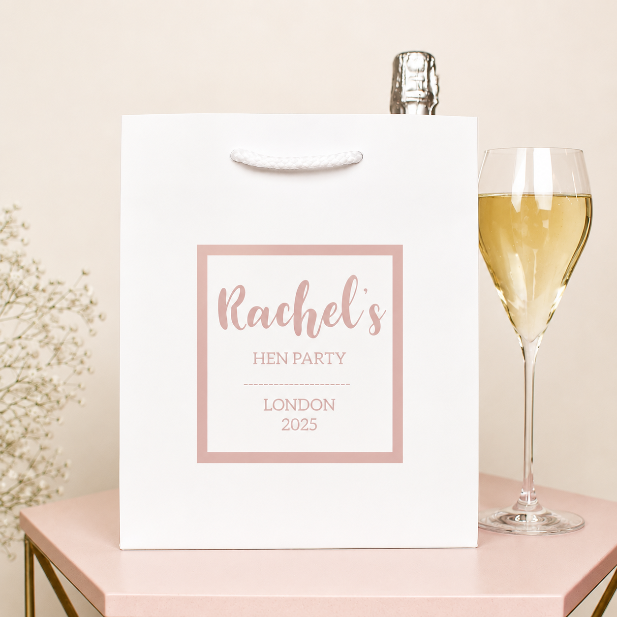 Rose Pink Personalised Gift Bag, DIY Personalised Party Bag, Favour Bag, Gold Party Bags and Gifts, Gift Wrapping, Gift Bags, Hen Party Bag