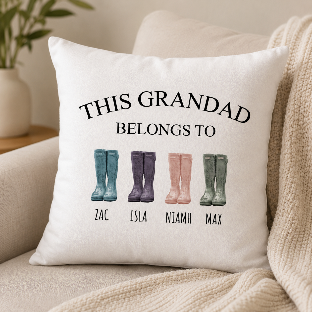 Personalised Grandad Belongs To Cushion, Fathers Day Gift, Gift For Grandad, Grand Children Fathers Day Gift, Dad Gift, Names, For Him
