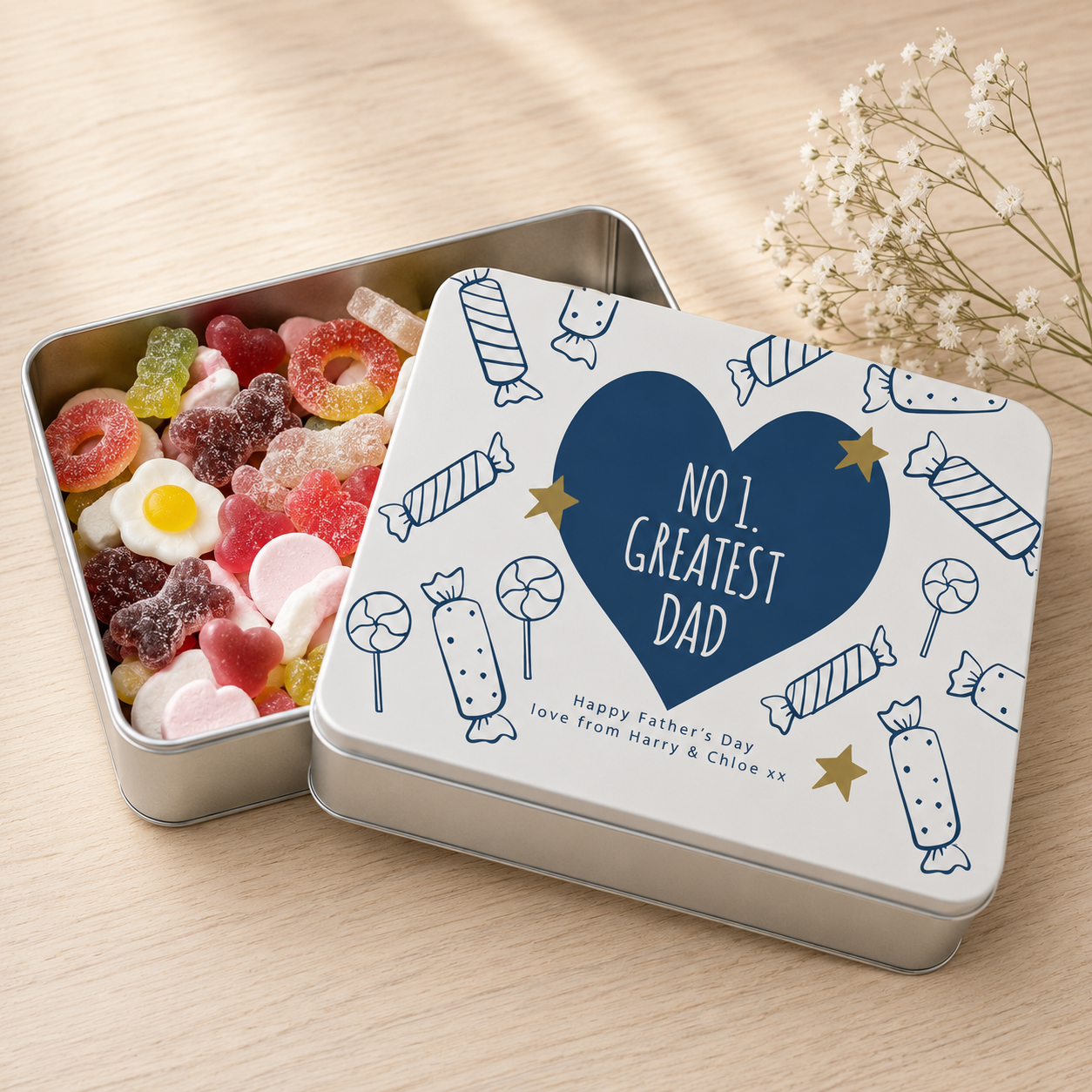 Personalised Father's Day Sweet Tin, Dad Treat Tin, Father's Day Sweet Gift, Dad Storage Tin, Father's Day Tin, Dad Gift, Custom Name Tin