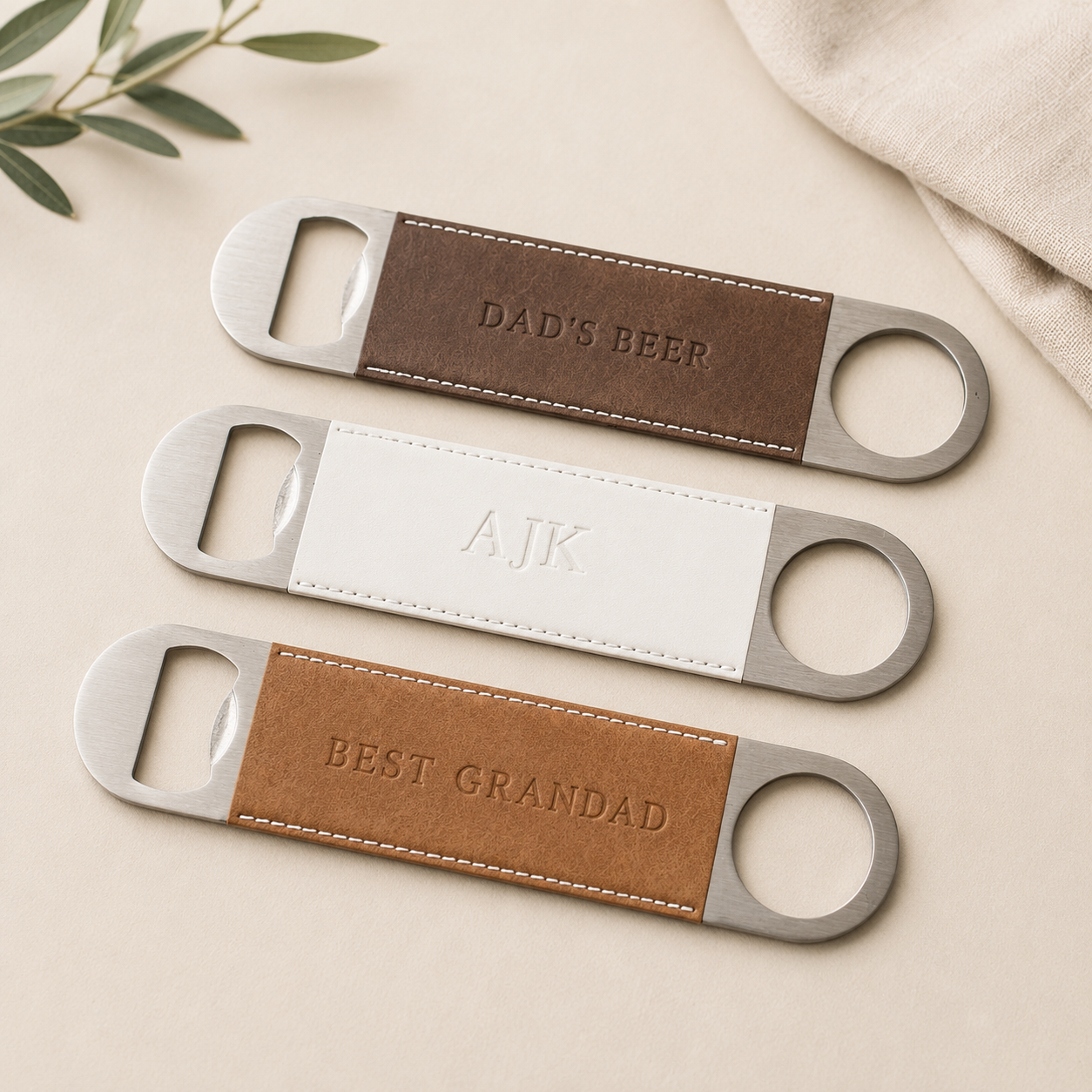 Personalised Vegan Leather Bar Blade, Personalised Bottle Opener, Debossed Bar Blade, Father's Day Gift, Drinking Gift, Dad Bar Gift, Him