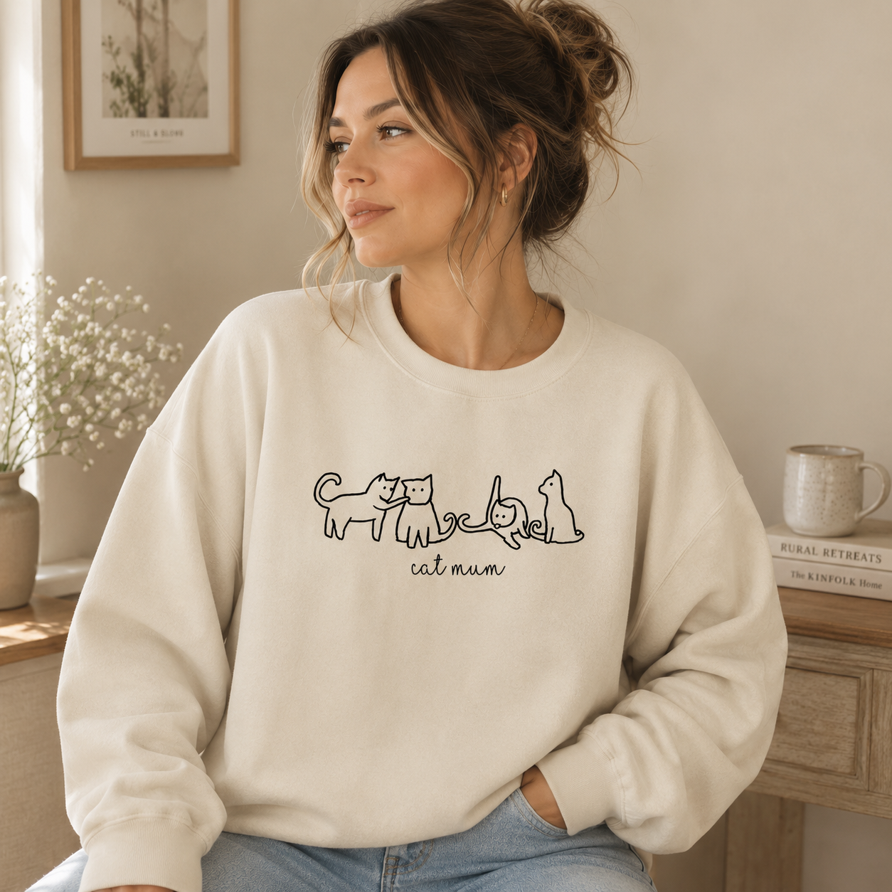 Cat Mum Sweater Line Art Jumper