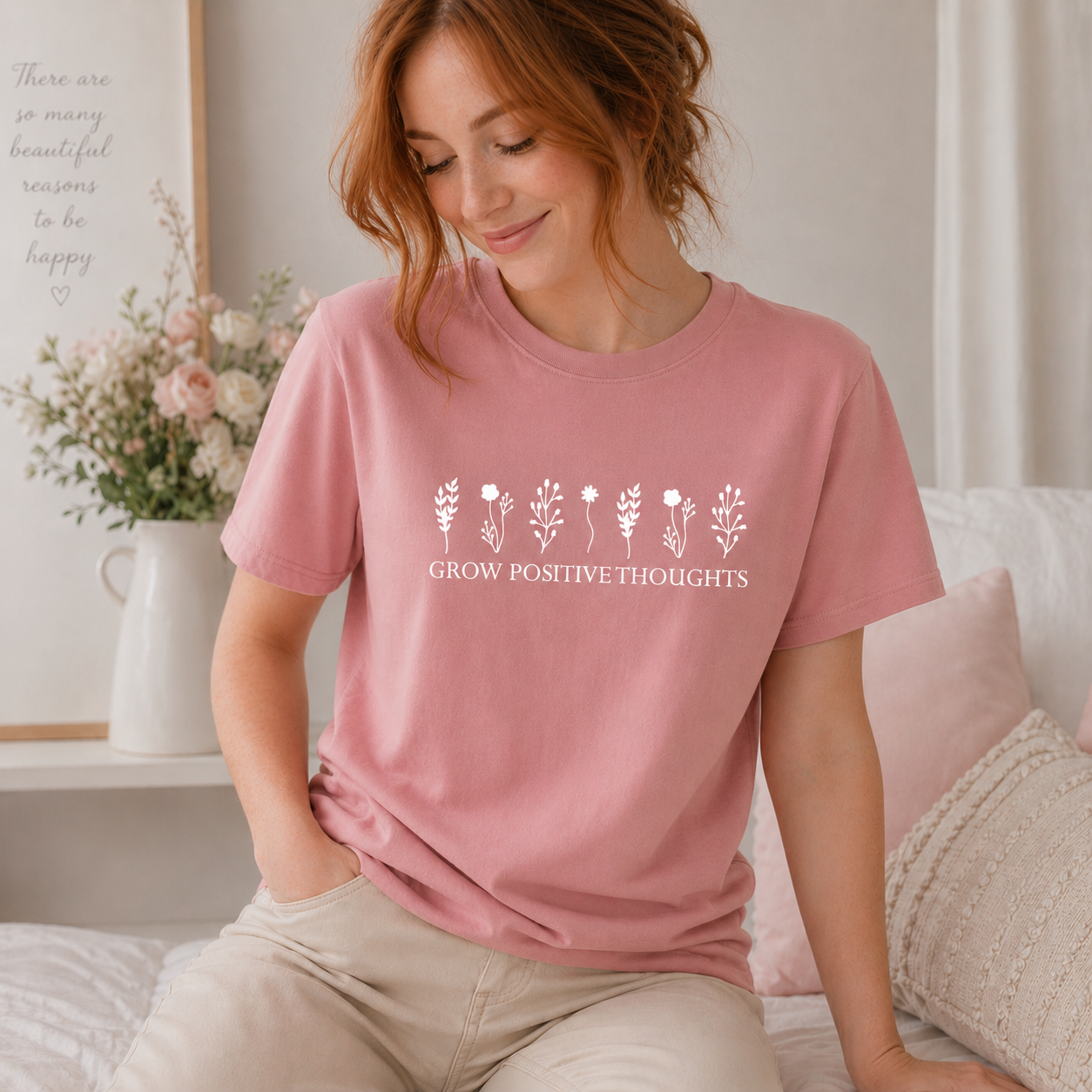 Grow Happy Thoughts T-shirt, Cute T-shirt, Nature T-shirt, Positive Quote T-shirt, Women's Slogan Tops, Vegan Tops, UK Tops, Mother Earth