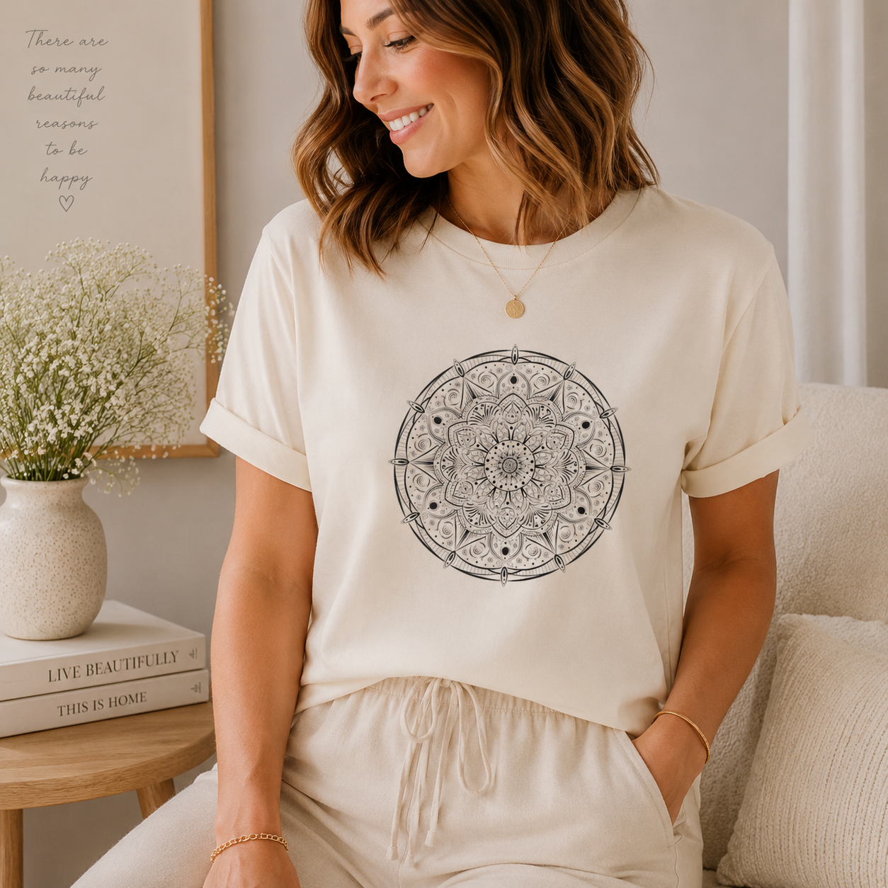 Mandala Flower T-shirt, Mandala Shirt, Womens Boho Tee, Bohemian Casual T Shirt Women, Mandala Gift for Her, Lounge Wear Tshirt, Hippie Top