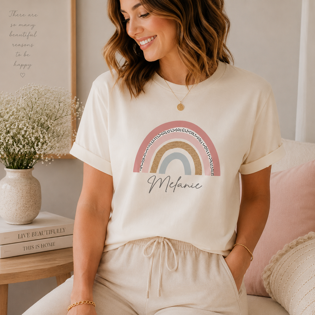 Personalised Rainbow T-shirt, Personalised Rainbow Top, Rainbow Lounge T-shirt, Lounge-wear Tops, Rainbow Clothes, Rainbow Gifts,