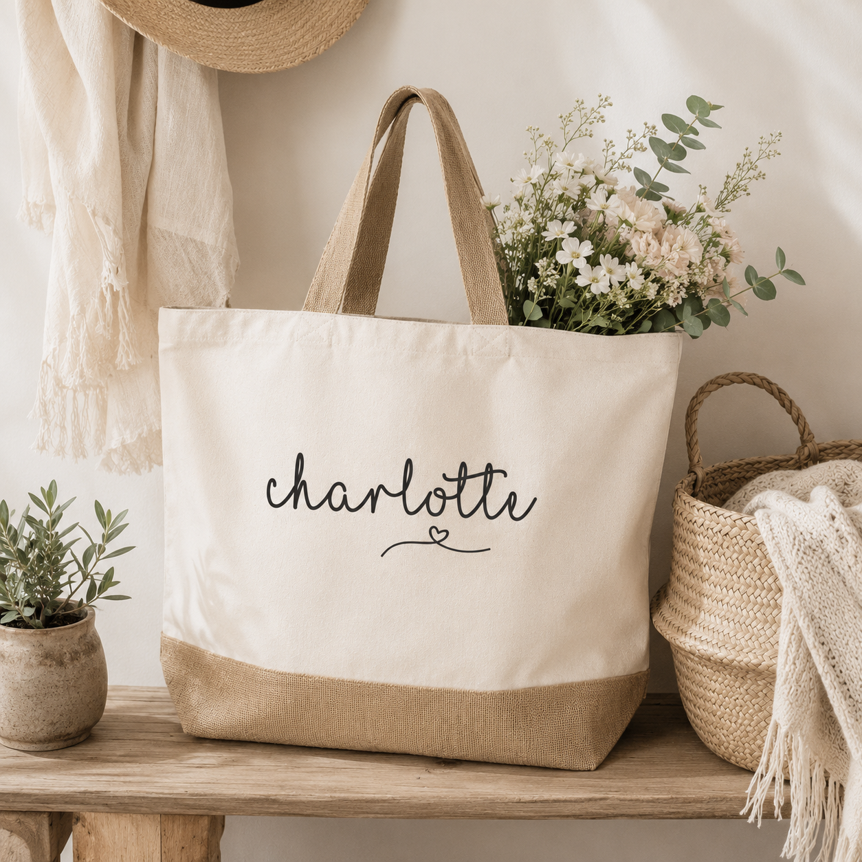 Personalised Large Tote Bag, Large Shopper Bag, Uni Bag, Personalised Jute Shopping Bag, Large Book Bag, Custom Printed Bag, Large Bag