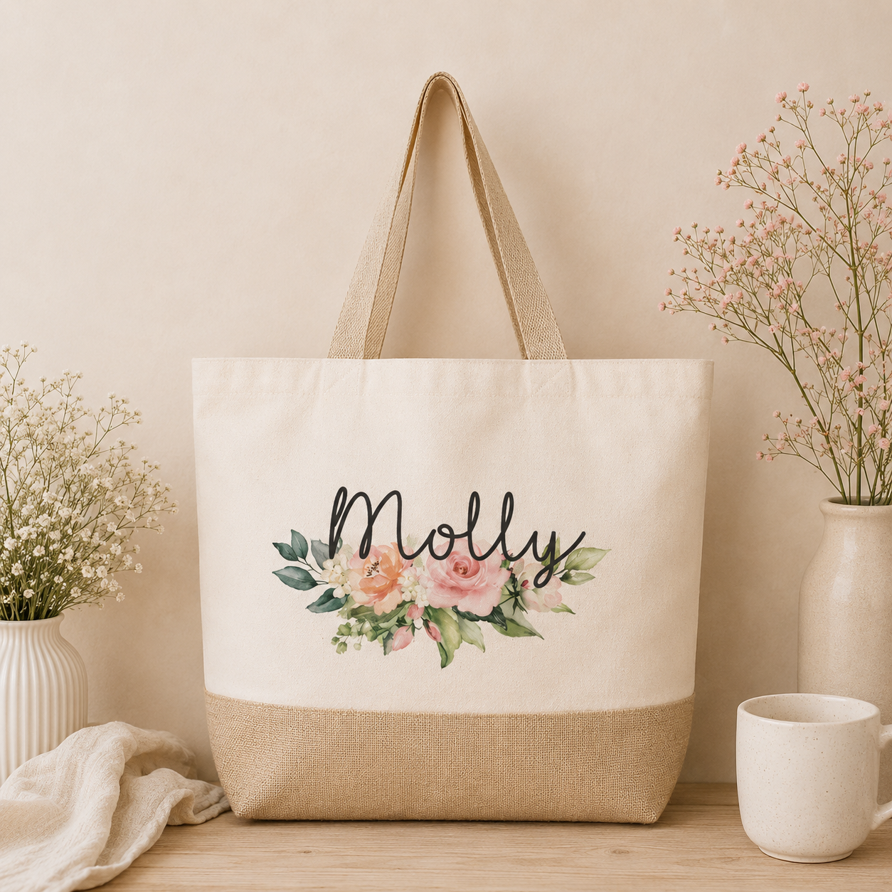 Personalised Large Tote Bag, Large Shopper Bag, Uni Bag, Personalised Jute Shopping Bag, Large Book Bag, Custom Printed Bag, Large Bag