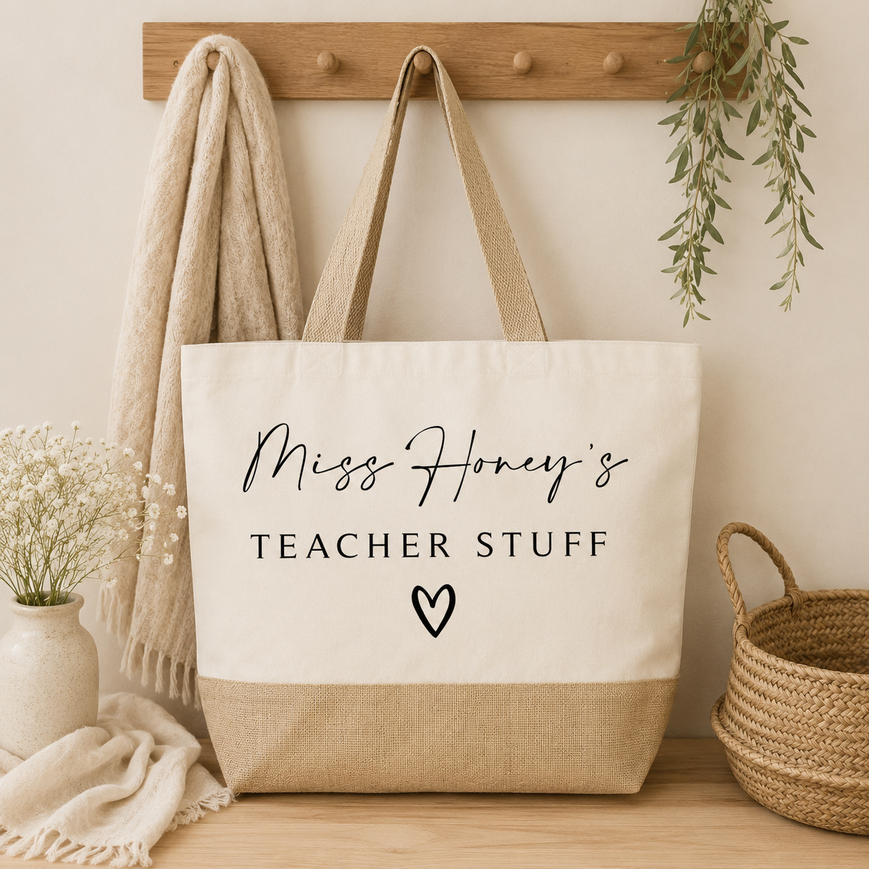 Personalised Teacher Bag, Personalised Teacher Bag, Teacher Gift, Teacher Gifts, Thank You Teacher Gift, Jute Lunch Bag, TA Gift, School