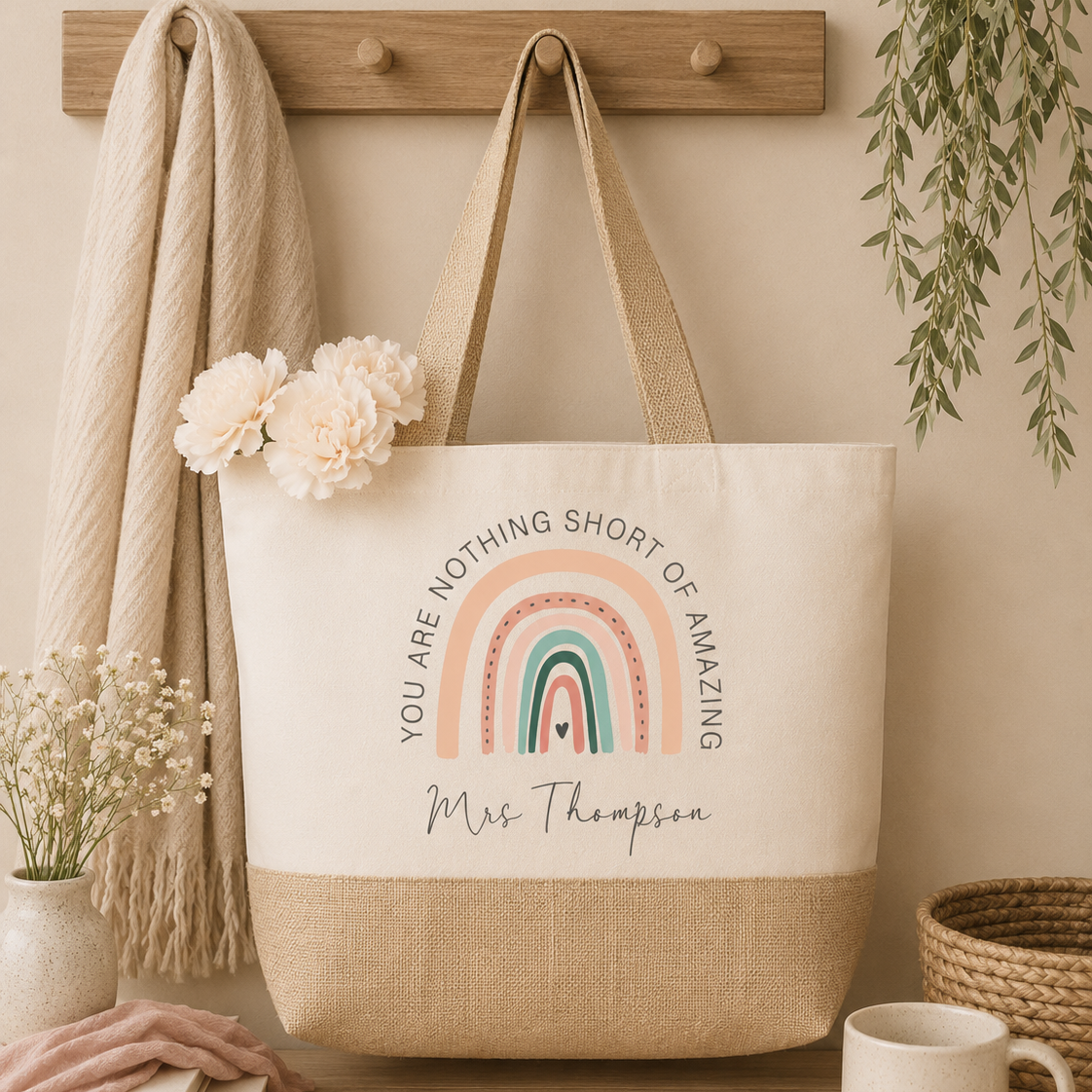 Personalised Teacher Bag, Lockdown Teacher Gift, Personalised Teacher Gifts, Personalised Book Bag, Teaching Assistant Gift, Rainbow Bag