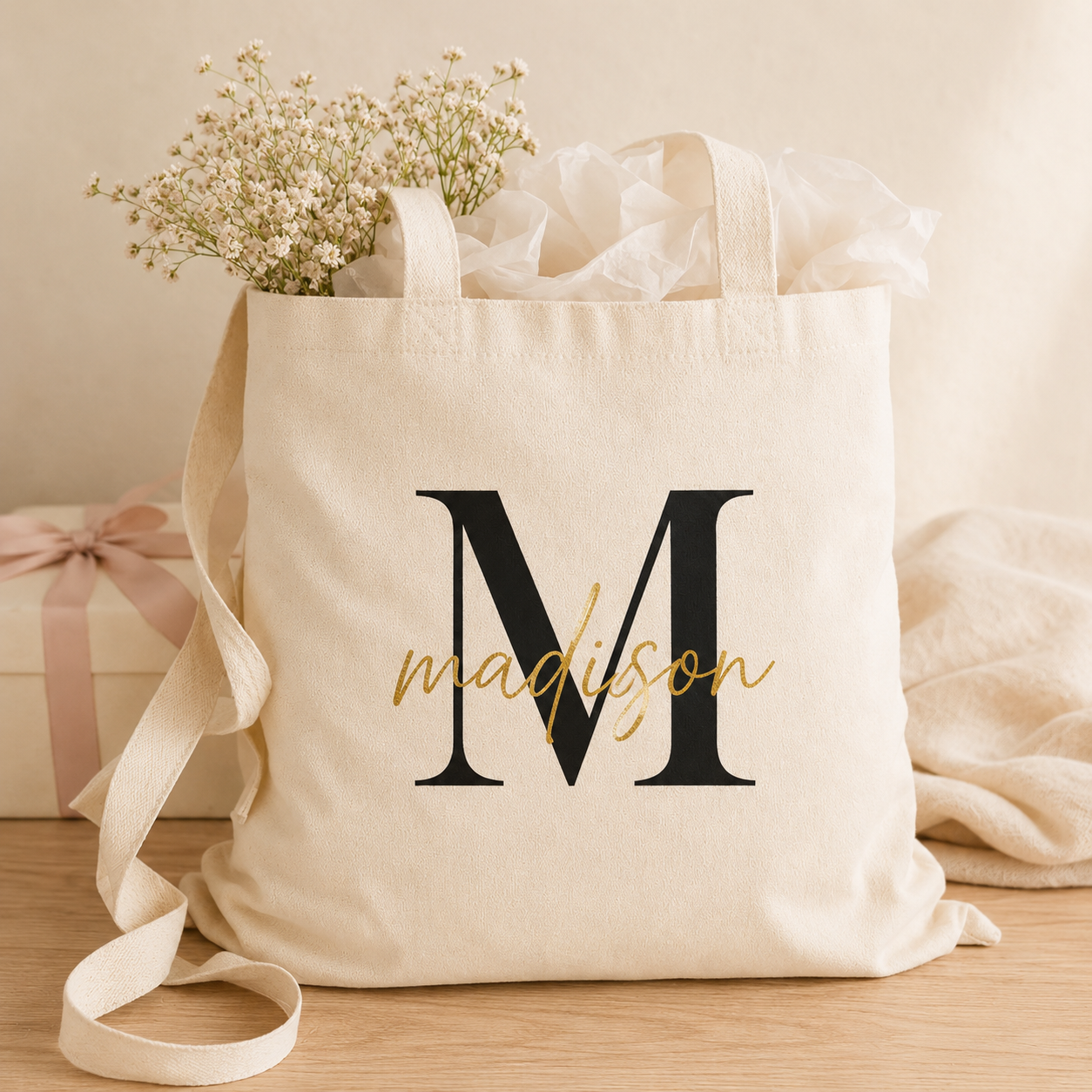 Personalised Name Tote Bag, Monogram Tote Bag, Initial Tote Bag, Personalised Tote Bag, Grey Rose Gold Bag, Bridesmaid Bag, Name Initial Bag