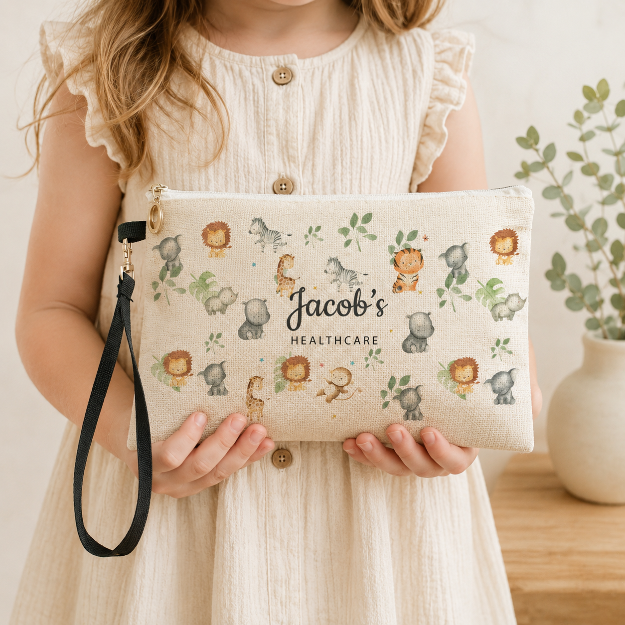 Personalised Medicine Bag, Personalised Inhaler Bag, Jungle Health Care Bag, Nursery School Medicine Bag, Child Care, Boys & Girls,