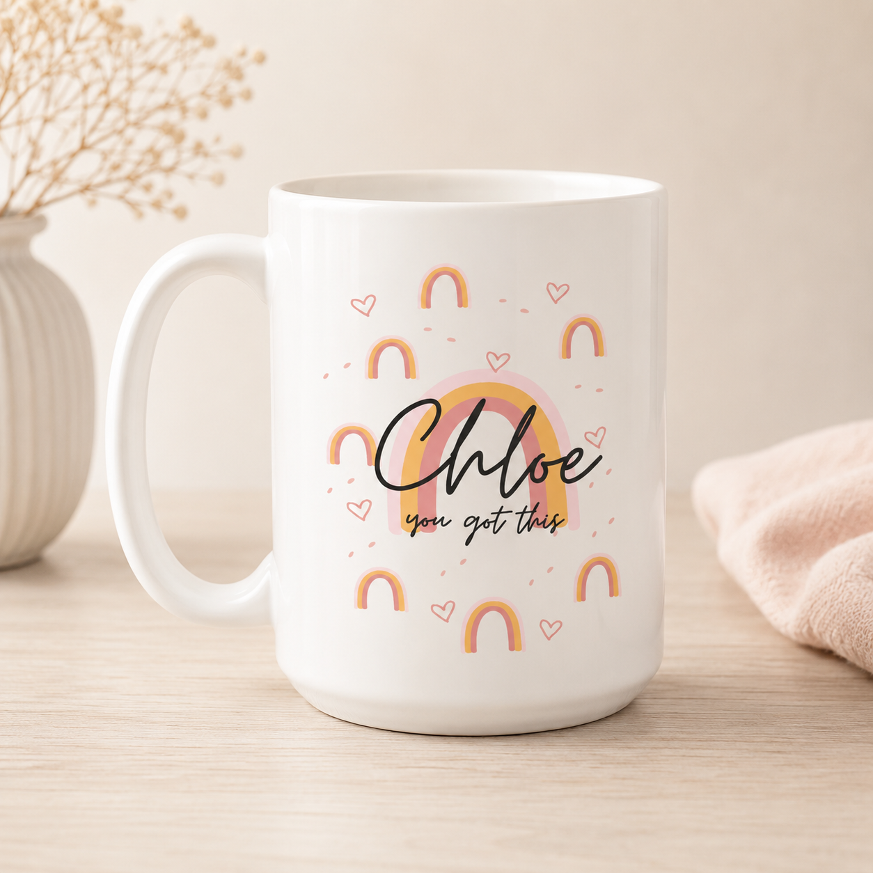 Personalised Rainbow Mug, Girl Mug, Rainbow Large Mug, You Got this Mug, Extra Large Mug, Work Mug, Rainbow Gift, Positivity Gift, 15oz Mug