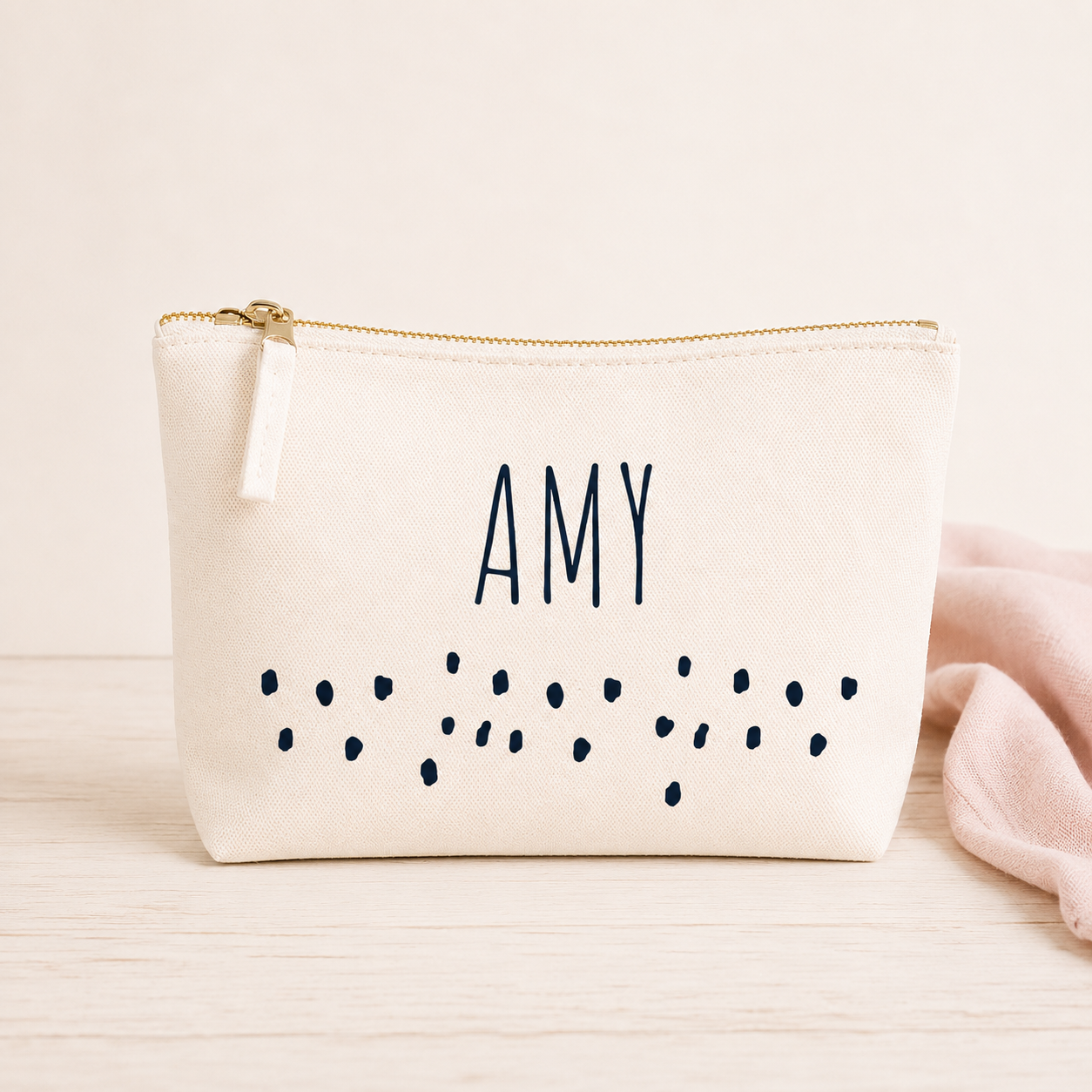 Dalmatian Print Spotty Make Up Bag, Personalised Makeup Bag, Teen Girl Gift, Custom Canvas Makeup Pouch, Polka Dot Wash Bag, Gift for Her