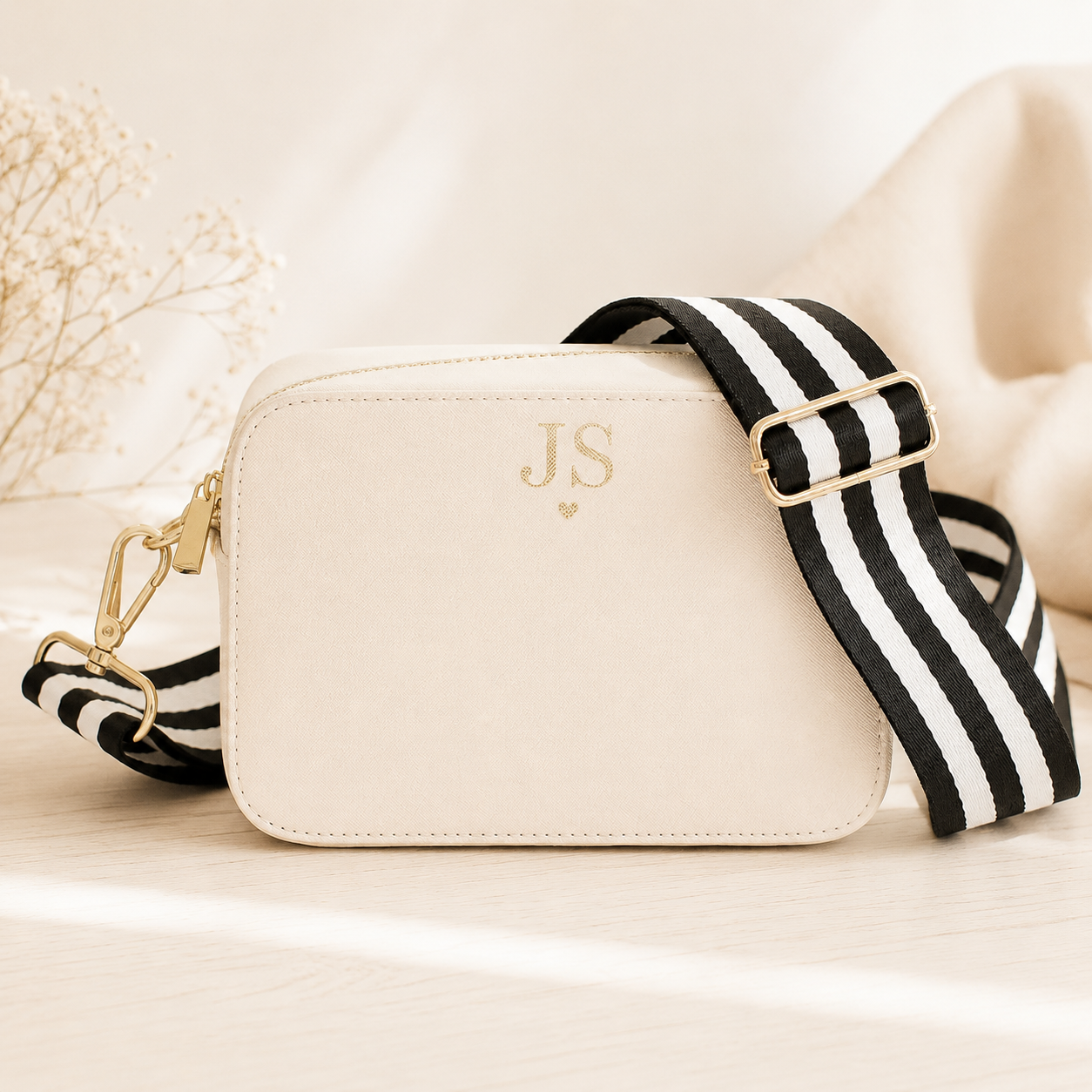 Personalised Cross Body Bag Gold Initials Cross Body Bag, Monogram Cross Body Bag with Strap, Bridesmaid Bag, Luxury Bag