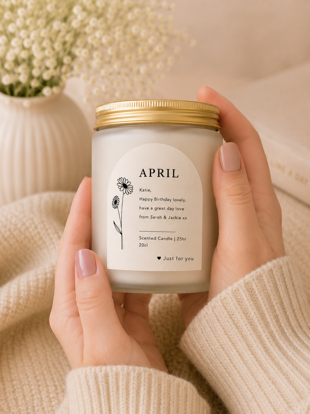 Personalised Birth Flower Candle, Birth Month Candle, Custom Birthday Candle, Birth Flower Birthday Gift, Gift for Her, Vegan Candle