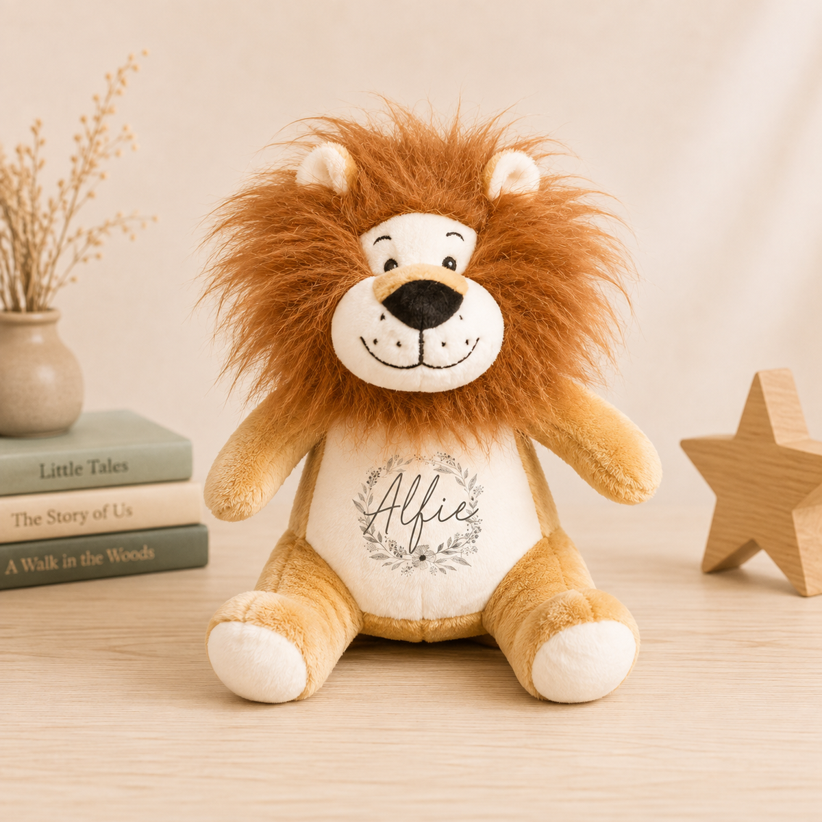 Personalised LIon, New Baby Gift, Customised Plush Soft Toy, Your Name Teddy, Cuddly Toy, Girls and Boys Teddy Baby Shower Gift