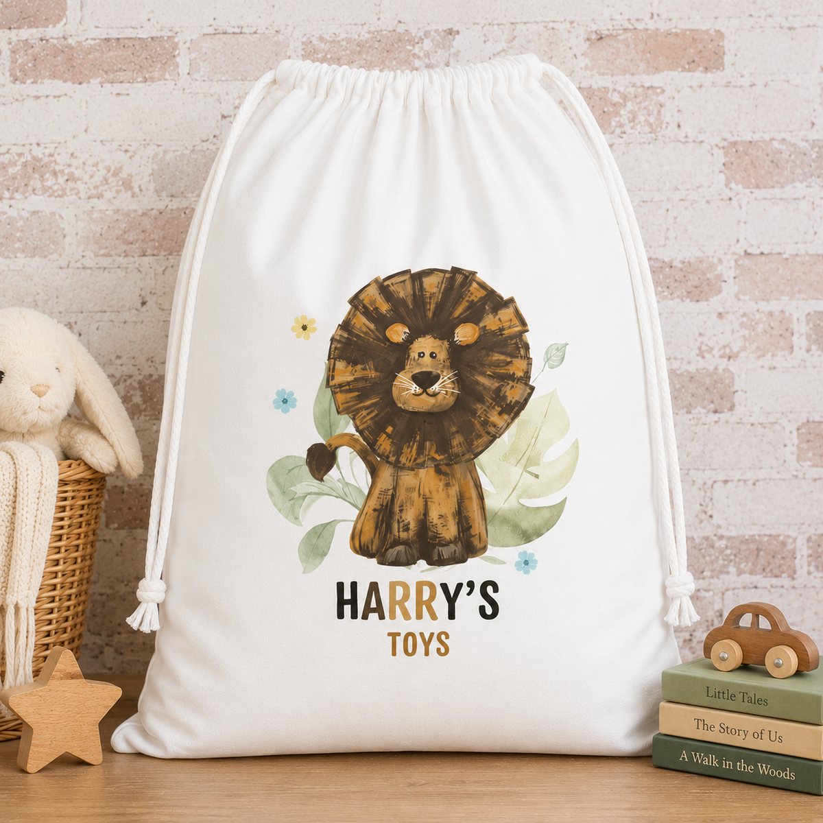 Personalised Jungle Toy Bag, Safari Childs Room Toy Bag, Baby Nursery Toy Storage, Giraffe New Baby Gift, Custom Nursery Washing Bag, Decor
