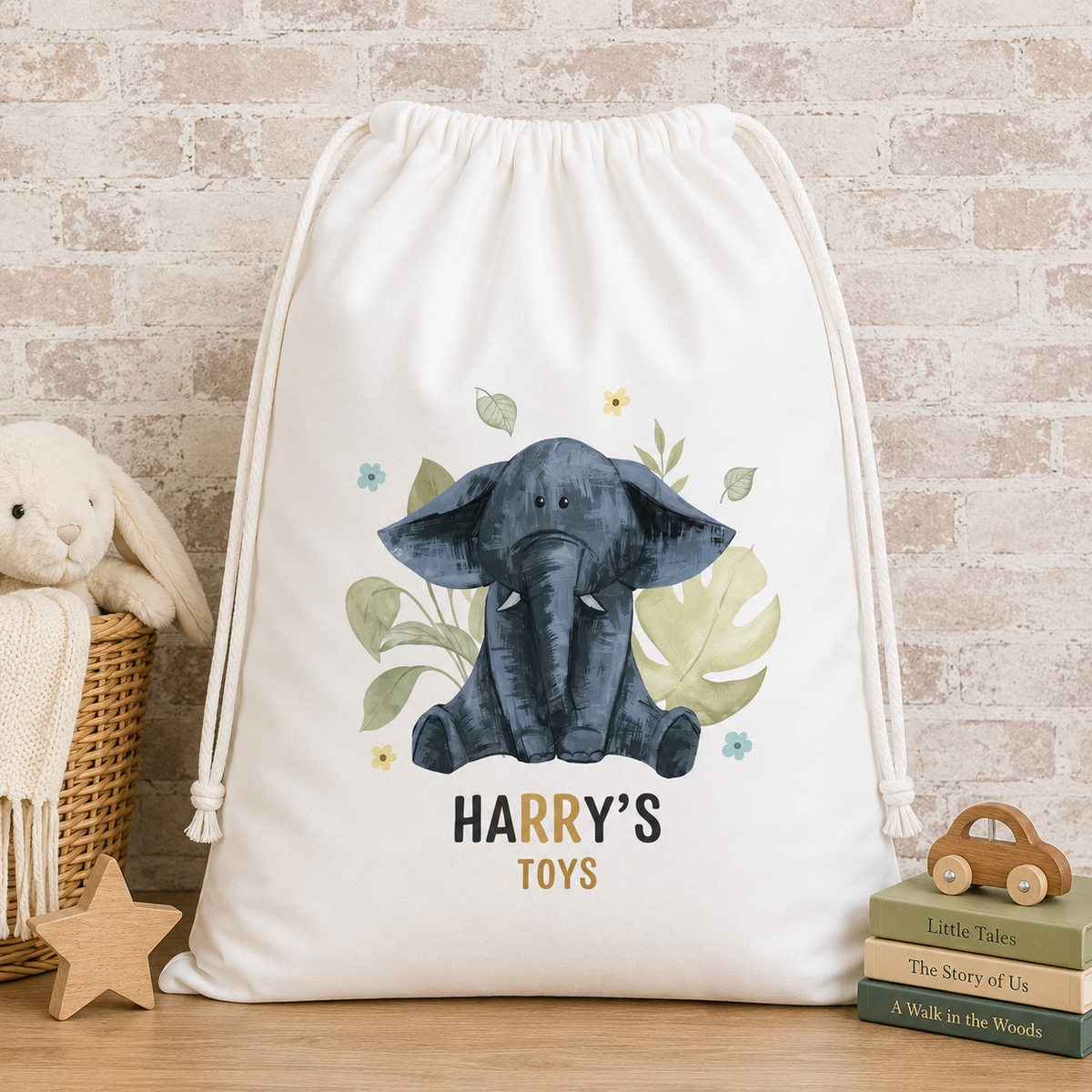 Personalised Jungle Toy Bag, Safari Childs Room Toy Bag, Baby Nursery Toy Storage, Giraffe New Baby Gift, Custom Nursery Washing Bag, Decor