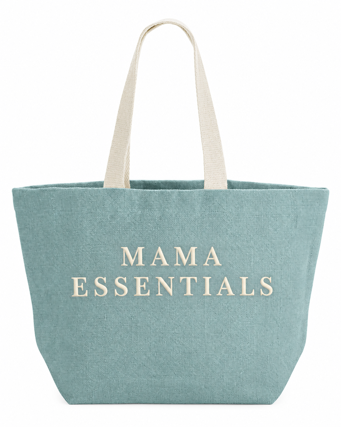 Amy Lucy Mama Essentials washed jute bag in Duck Egg Blue with raised soft foam print