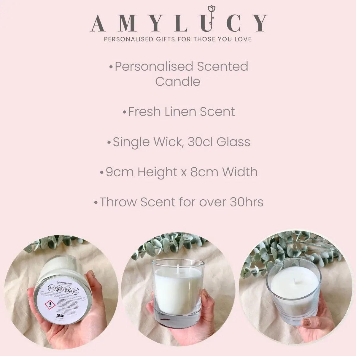 Amy Lucy personalised candle product information graphic