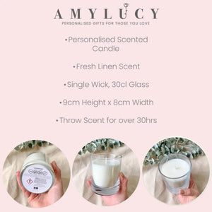 Amy Lucy personalised candle product information graphic