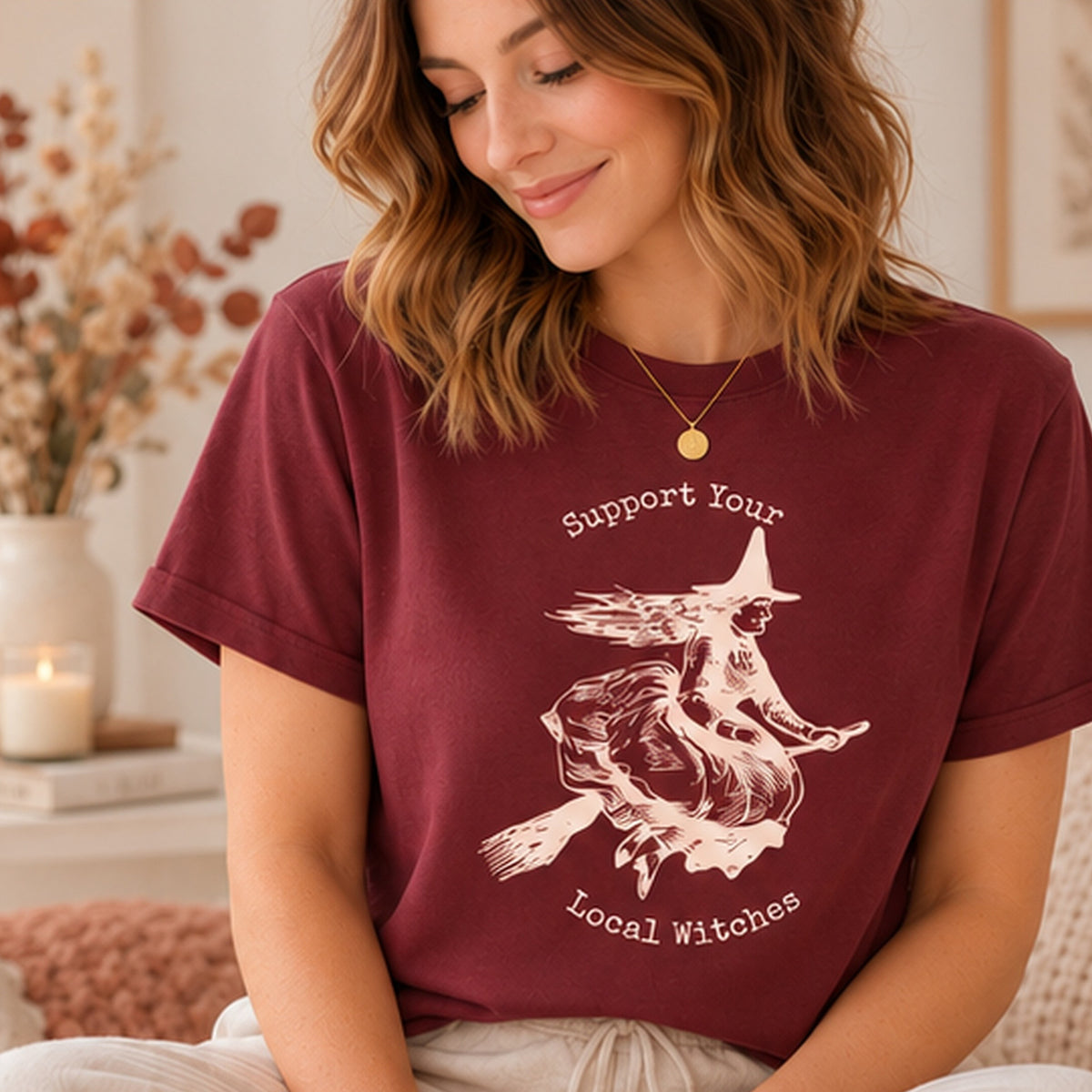Support Your Local Witches T-shirt in Burgundy - Amy Lucy