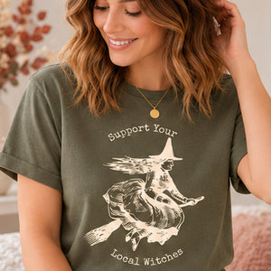 Support Your Local Witches T-shirt in Faded Olive - Amy Lucy