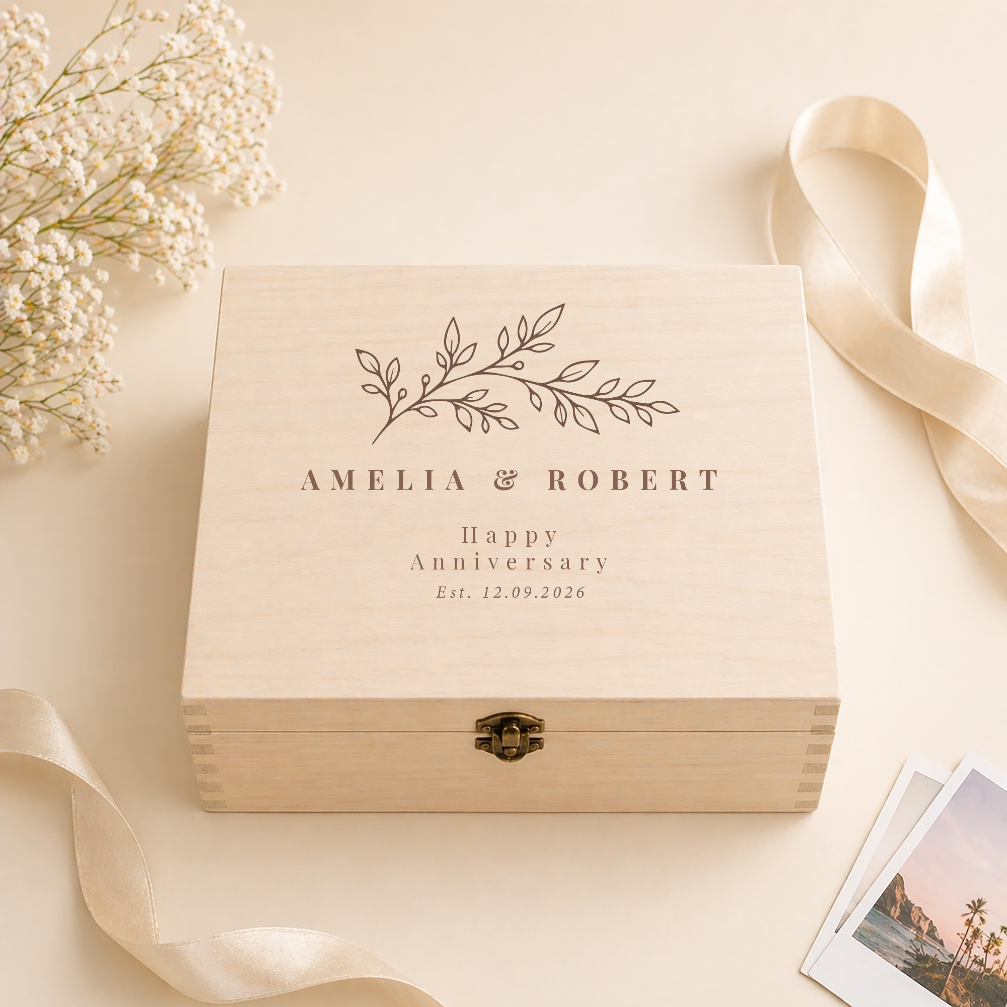 Engraved Anniversary Keepsake Box, Personalised Wooden Anniversary Memory Box, Wood Anniversary Gift, 5th Couple Anniversary Gift, Year Gift